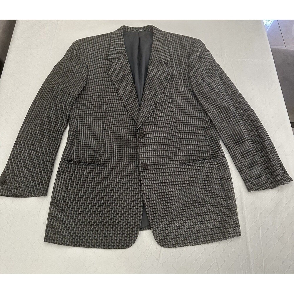 Mani Giorgio Armani 42R Mens Brown Olive Green Glen Plaid Flannel  Blazer